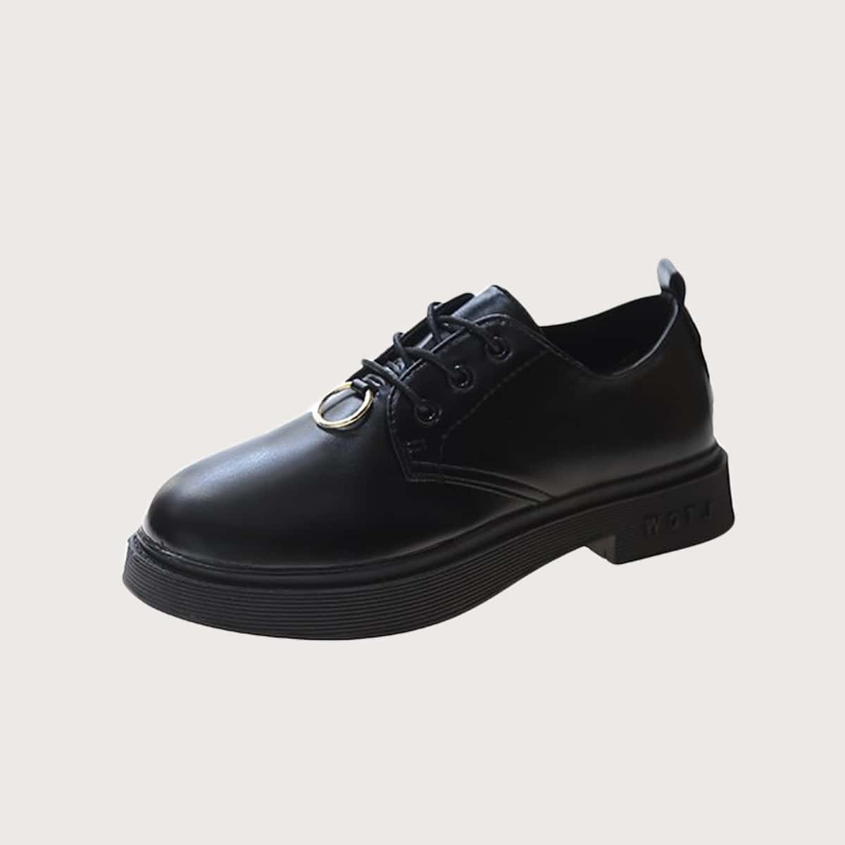 

Ring Decor Lace-up Front Derbies, Black
