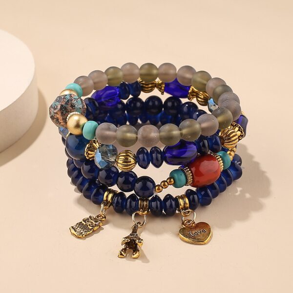 

4pcs Heart Charm Beaded Bracelet, Multicolor