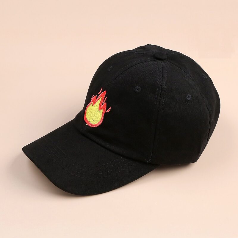 

Flame Embroidery Baseball Cap, Black