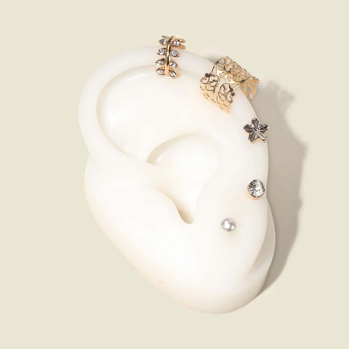 

5pcs Rhinestone Decor Minimalist Earrings, Gold