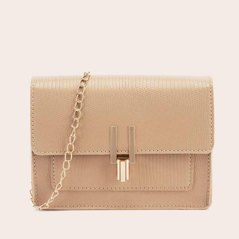 

Textured Chain Crossbody Bag, Apricot