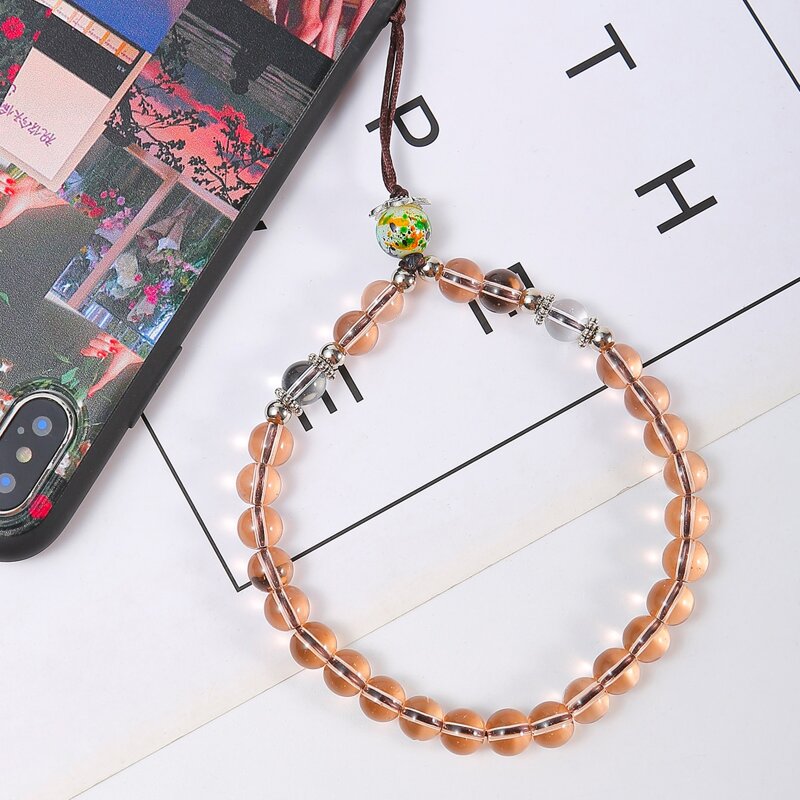 

Glass Beaded Phone Lanyard, Brown