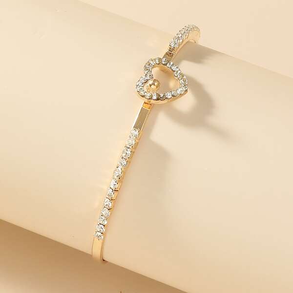 

Rhinestone Heart Decor Bracelet, Gold