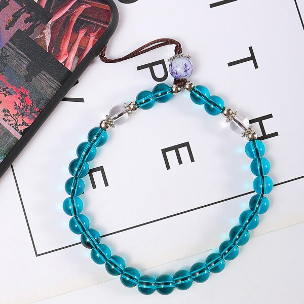 

Glass Beaded Phone Lanyard, Navy blue