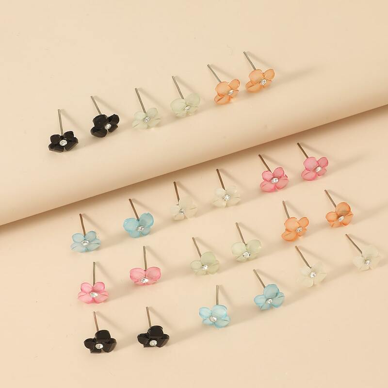 

12pairs Rhinestone Decor Stud Earrings, Multicolor