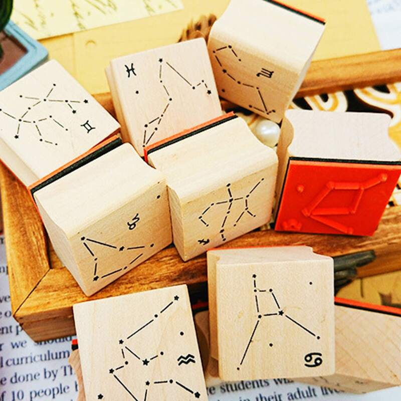 

1pc Constellation Print Random Stamp, Khaki
