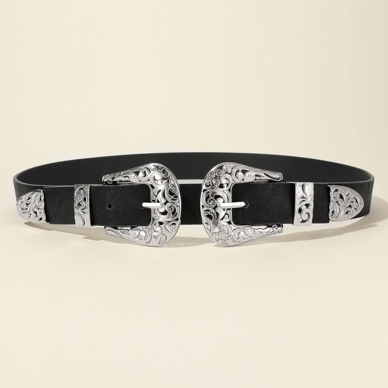 

Double Buckle Western Belt, Black