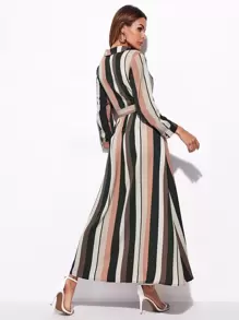 SHEIN Clasi 自腰帶條紋襯衫連衣裙 - 彩色 - 查看 2