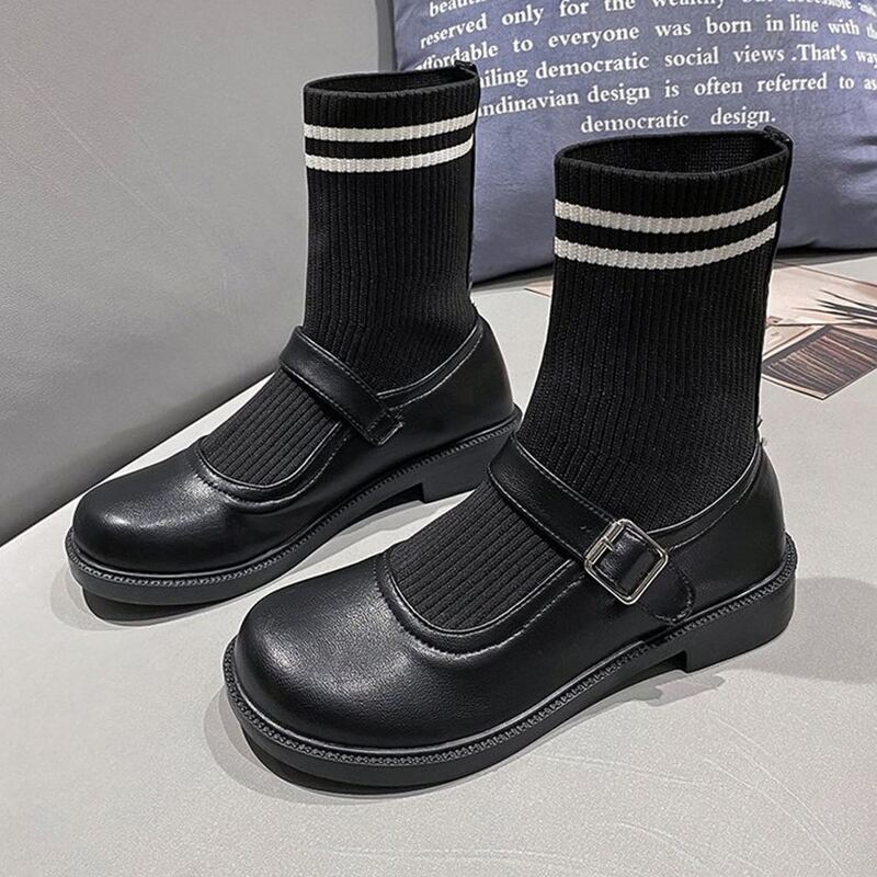 

Striped Mary Jane Sock Boots, Black