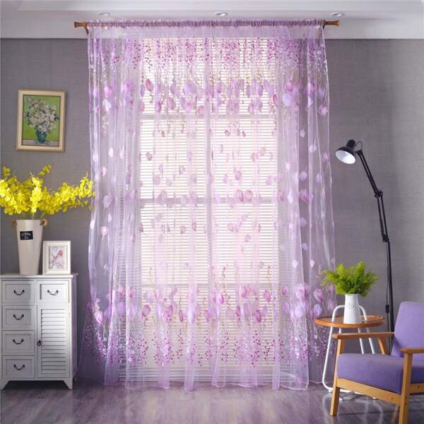 

Tulip Print Single Panel Sheer Curtain, Purple