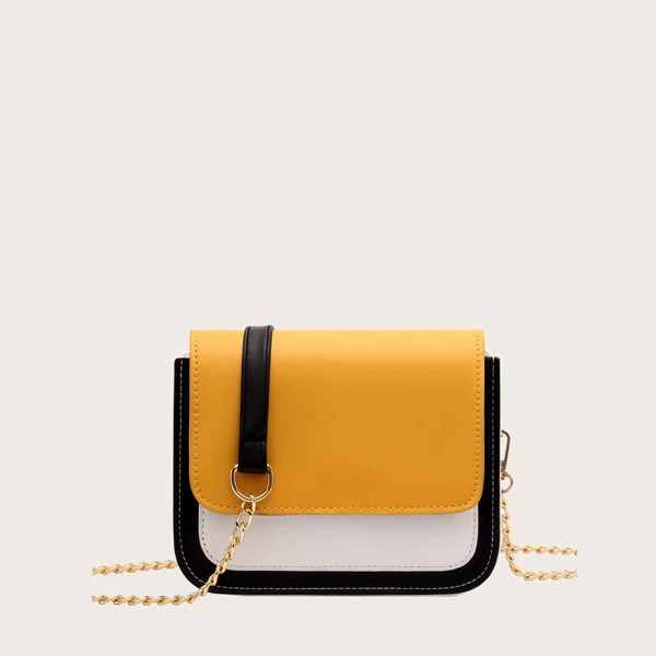 

Colorblock Flap Crossbody Bag, Yellow
