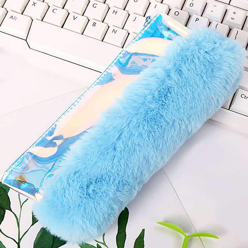 

1pc Neon Plush Pencil Case, Blue