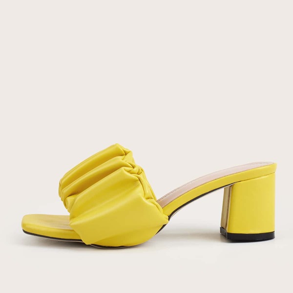 

Open Toe Ruched Chunky Heeled Mules, Yellow