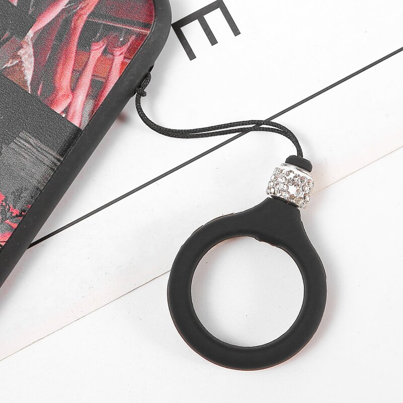 

Rhinestone Decor Silicone Phone Lanyard, Black