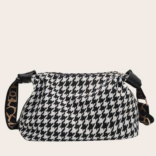 

Houndstooth Shoulder Bag, Black and white