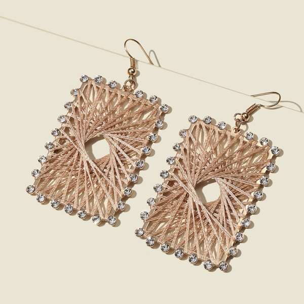 

Rhinestone Decor Rectangle Drop Earrings, Khaki