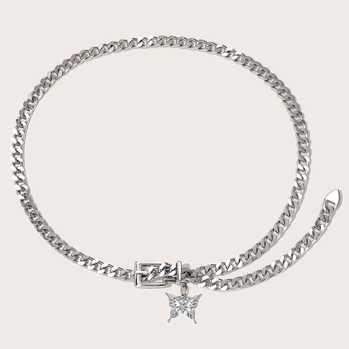 

Butterfly Decor Chain Belt, Silver