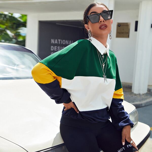 

Contrast Collar Colorblock Pullover, Multicolor