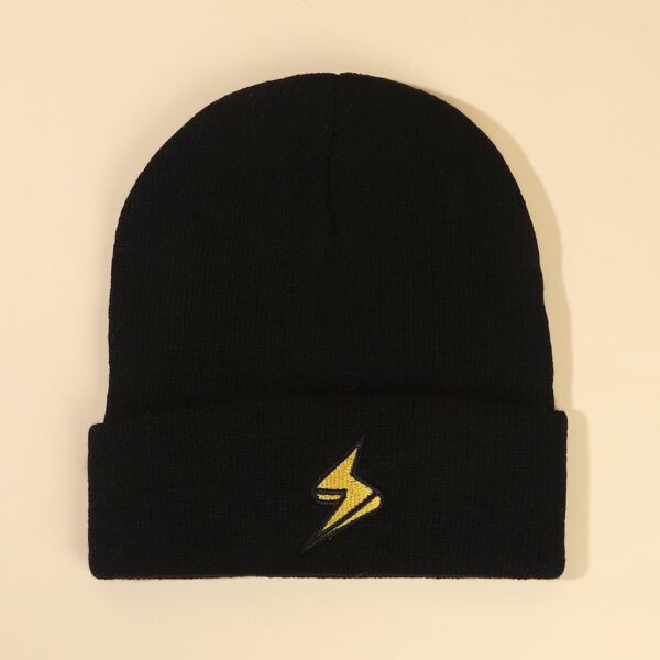 

Thunder Embroidery Cuffed Beanie, Black