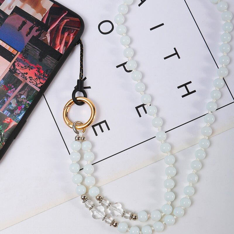 

Glass Beaded Phone Lanyard, White
