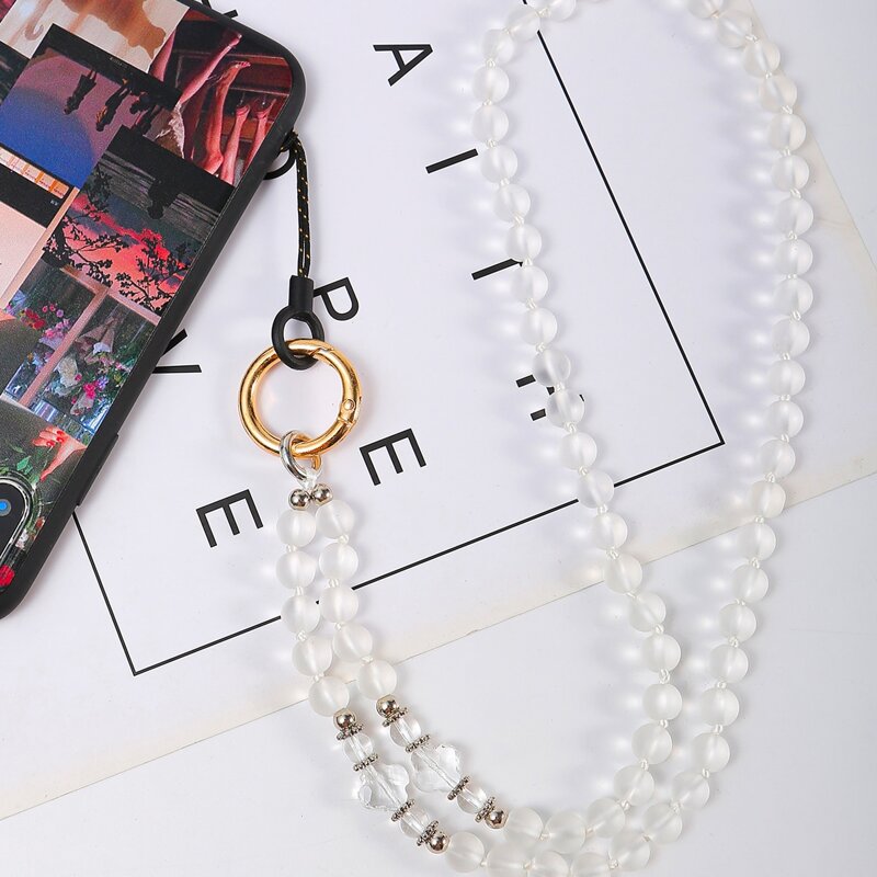 

Glass Beaded Phone Lanyard, Clear