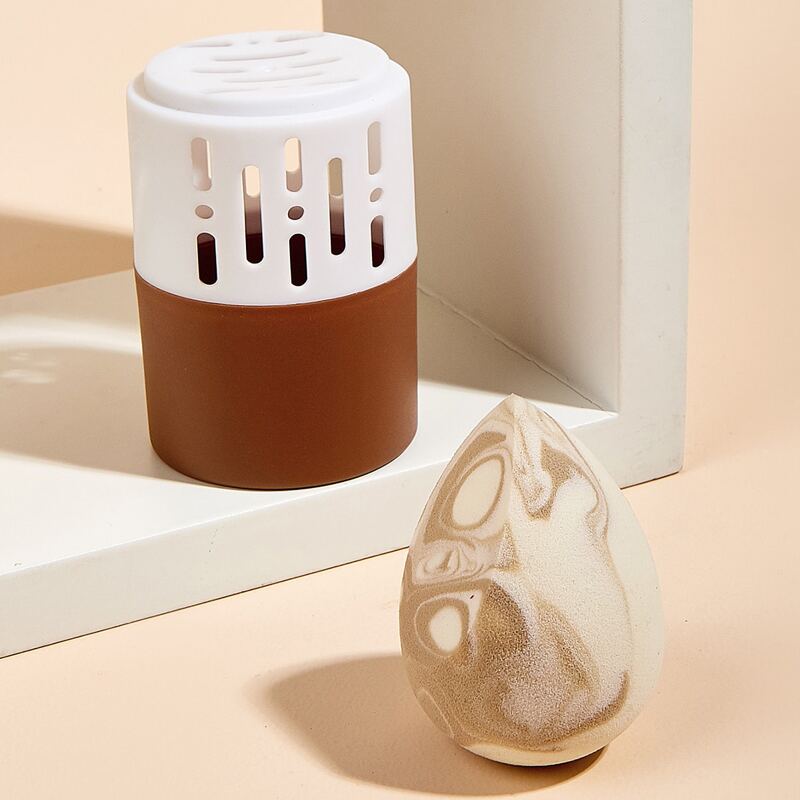 

1pc Two Tone Makeup Sponge & 1pc Storage Box, Multicolor