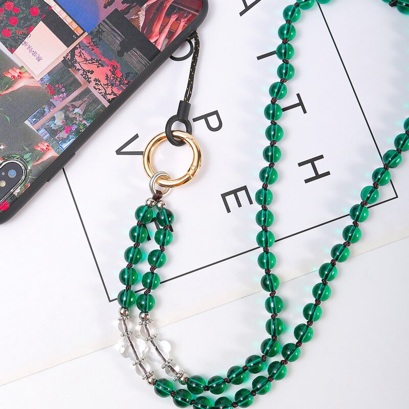 

Glass Beaded Phone Lanyard, Dark green