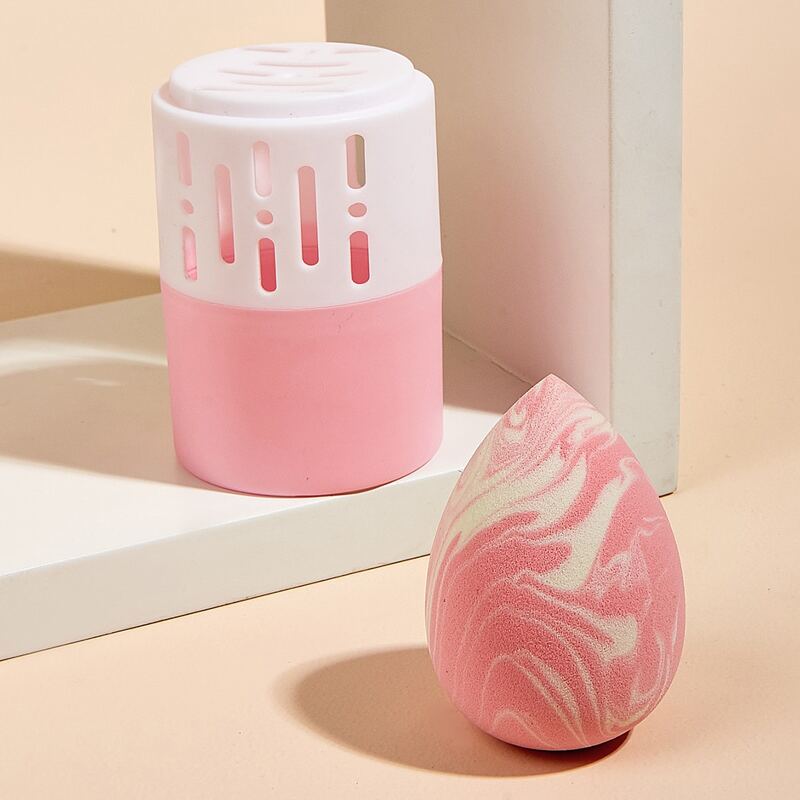 

1pc Two Tone Makeup Sponge & 1pc Storage Box, Multicolor