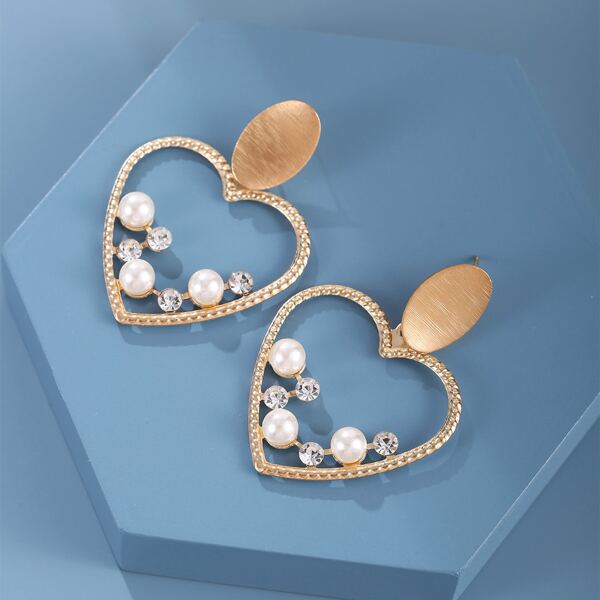 

Faux Pearl Decor Heart Drop Earrings, Gold