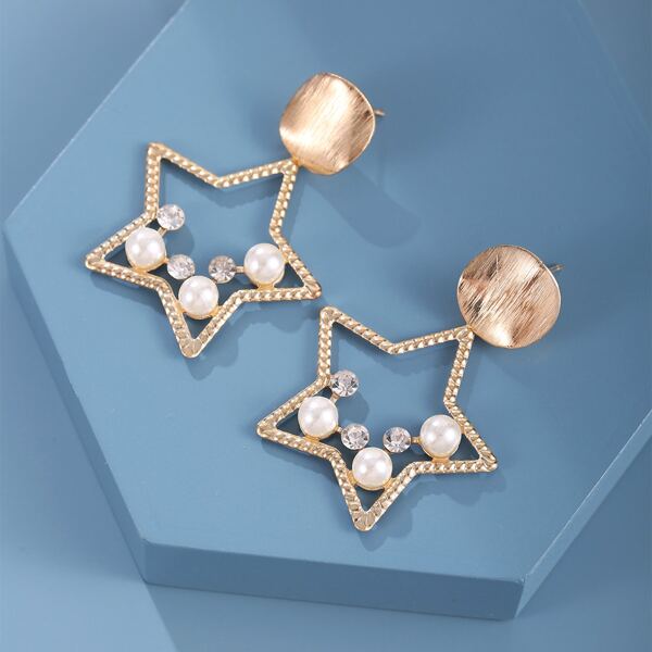 

Faux Pearl Decor Star Drop Earrings, Gold