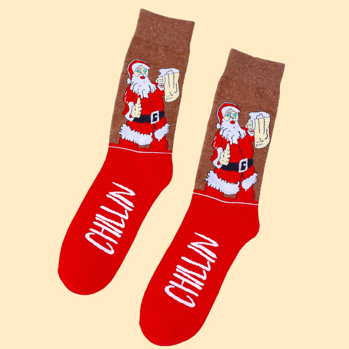 

1pair Santa Claus Print Socks, Red