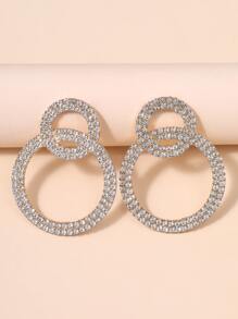 Rhinestone Decor Round Stud Earrings - Yellow Gold - View 1