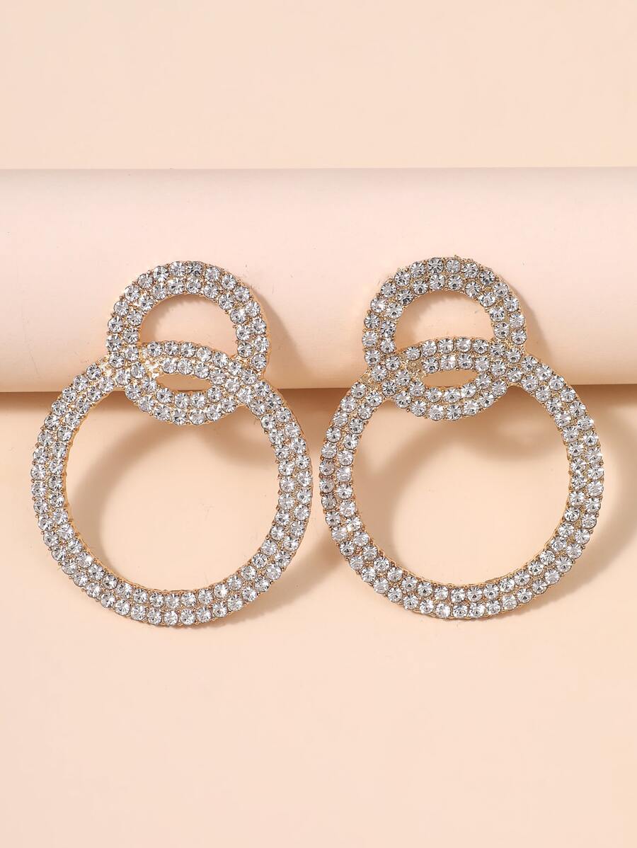 Rhinestone Decor Round Stud Earrings - Yellow Gold - View 1