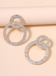 Rhinestone Decor Round Stud Earrings - Yellow Gold - View 2