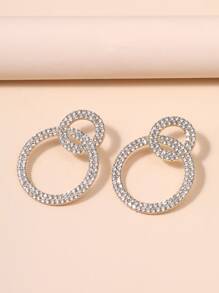 Rhinestone Decor Round Stud Earrings - Yellow Gold - View 3