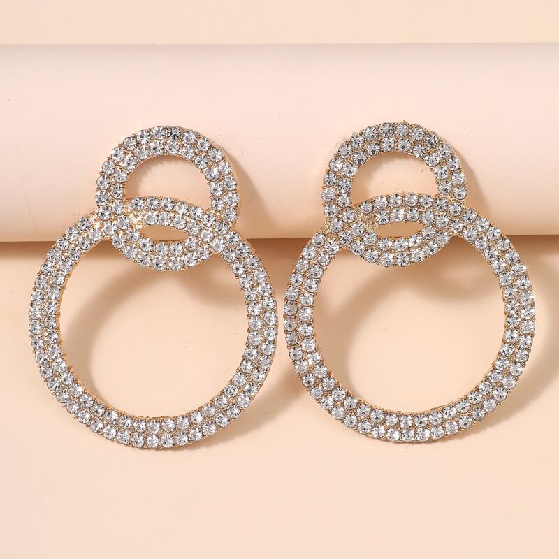 

Rhinestone Decor Round Stud Earrings, Gold