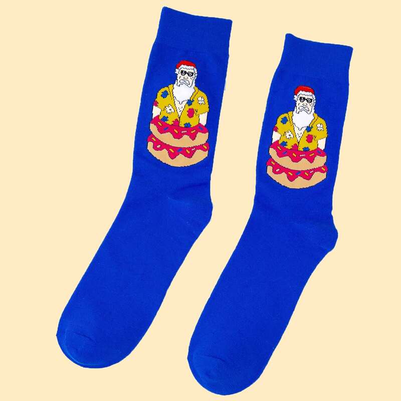

1pair Christmas Santa Claus Print Socks, Royal blue