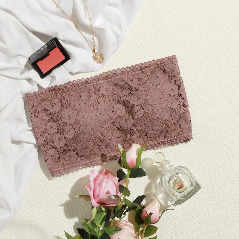 

Floral Lace Bandeau Bra, Dusty pink