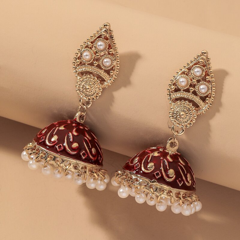 

Jhumka Faux Pearl Decor Drop Earrings, Gold