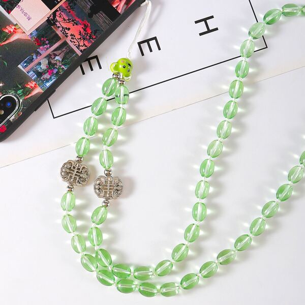 

Glass Beaded Phone Lanyard, Green