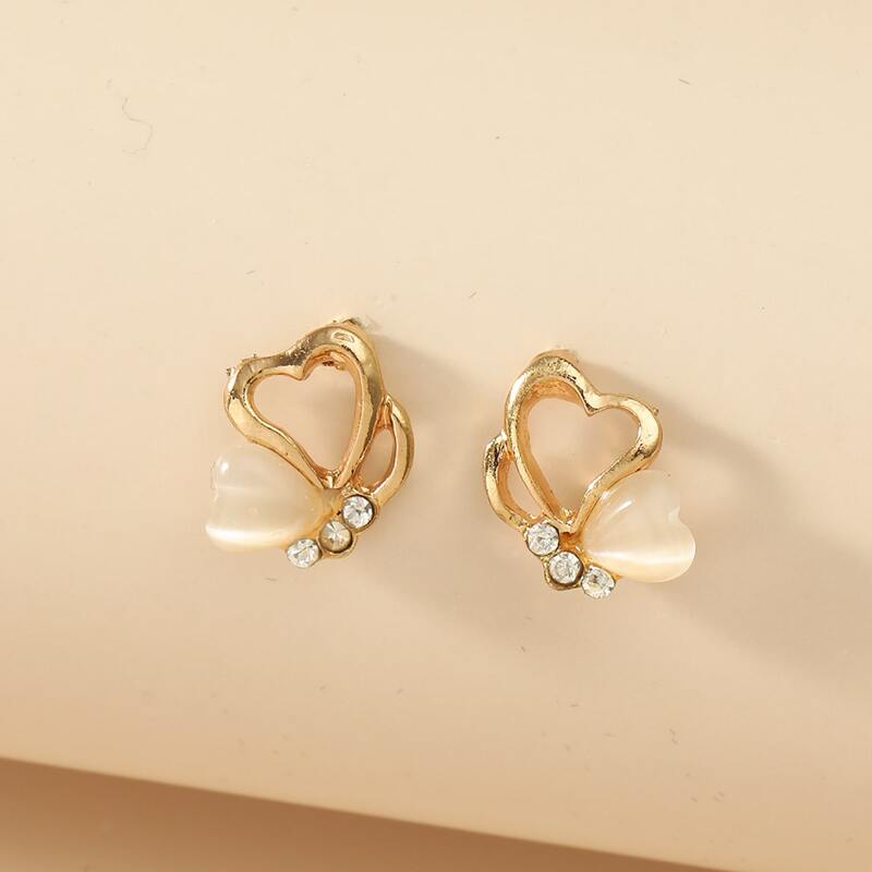 

Rhinestone Decor Hollow Out Stud Earrings, Champagne
