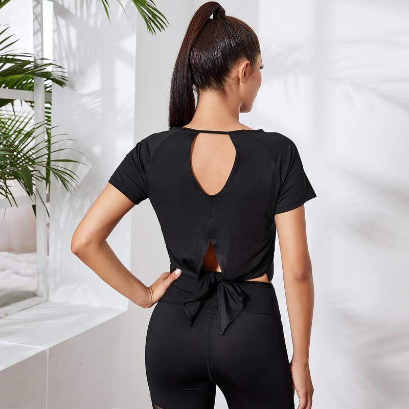 

Cut Out Back Contrast Mesh Sports Tees, Black