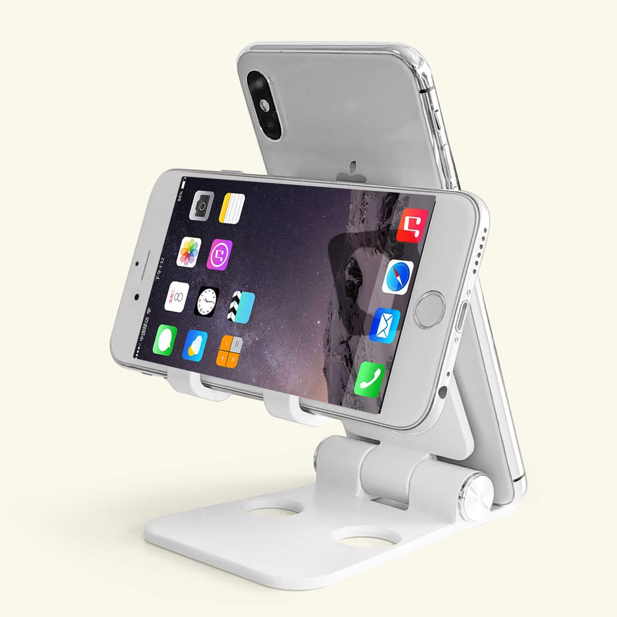 

1pc Foldable Double Phone Holder, White