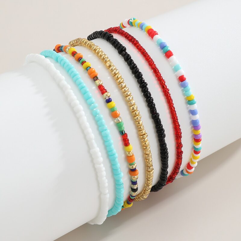 

7pcs Colorful Beaded Anklet, Multicolor
