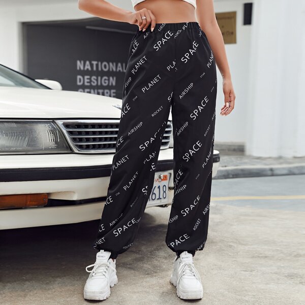 

Letter Graphic Wind Pants, Black