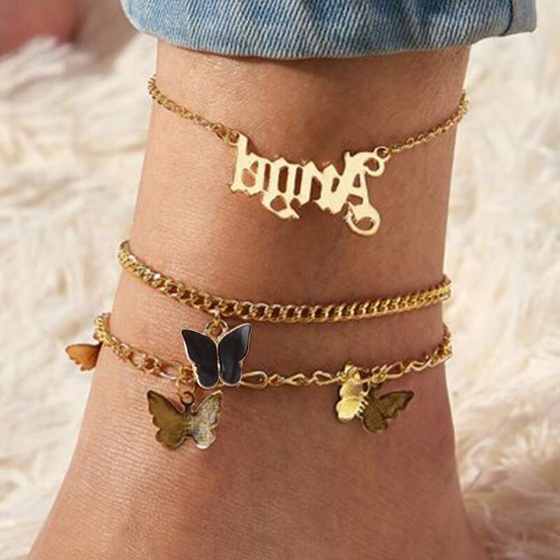 

3pcs Butterfly Chain Anklet, Gold