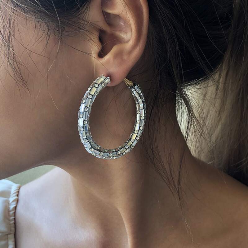 

Rhinestone Decor Hoop Earrings, White