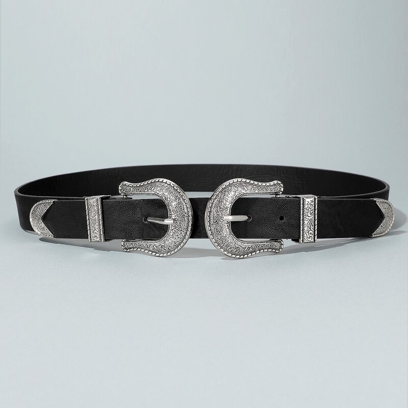 

Double Buckle Western Belt, Black