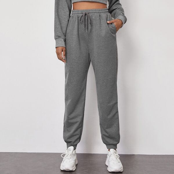 

Drawstring Waist Pocket Side Pants, Dark grey