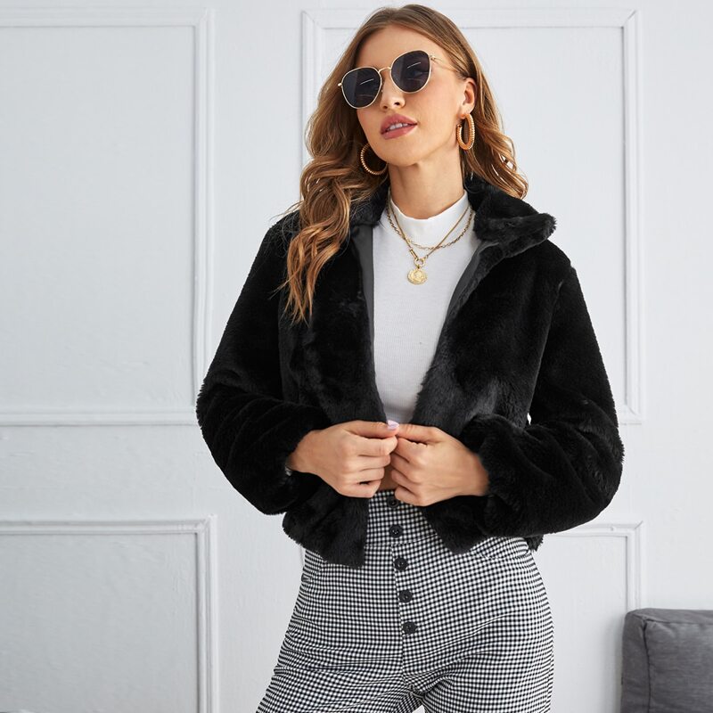 

Solid Open Front Flannel Jacket, Black